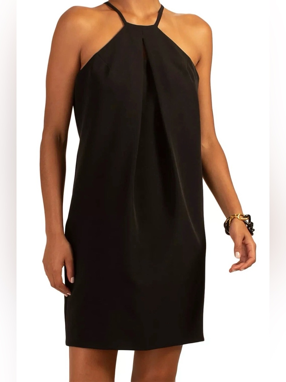 Trina Turk Keyhole Halter Neck Cocktail Dress Pleated Front Shift Party 8 Black
